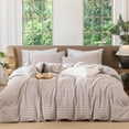 thumbnail image 1 of MooMee Gingham Duvet Cover Set Queen 100% Washed Cotton Linen Like Textured Breathable Lightweight 3-Piece (Brown, 90"x90"), 1 of 8