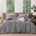 thumbnail image 1 of MooMee Gingham Duvet Cover Set Queen 100% Washed Cotton Linen Like Textured Breathable Lightweight 3-Piece (Black& White, 90"x90"), 1 of 8