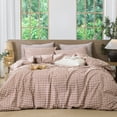 thumbnail image 1 of MooMee Gingham Duvet Cover Set Queen 100% Washed Cotton Linen Like Textured Breathable Lightweight 3-Piece (Dark Orange, 90"x90"), 1 of 8