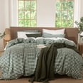 thumbnail image 1 of MooMee Gingham Duvet Cover Set Queen 100% Washed Cotton Linen Like Textured Breathable Lightweight 3-Piece (Forest Green, 90"x90"), 1 of 6