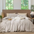 thumbnail image 1 of MooMee Gingham Duvet Cover Set Queen 100% Washed Cotton Linen Like Textured Breathable Lightweight 3-Piece (Tannish Linen Grey, 90"x90"), 1 of 8