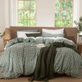 thumbnail image 1 of MooMee Gingham Duvet Cover Set Cal-King 100% Washed Cotton Linen Like Textured Breathable Lightweight 3-Piece (Cocoa Brown), 1 of 7