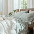 thumbnail image 1 of MooMee Gingham Sheet Set 100% Washed Cotton Linen Like Textured Extra Deep Pocket Breathable Lightweight 4-Piece (Sage Green, Queen), 1 of 9