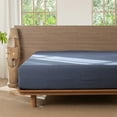 thumbnail image 1 of MooMee 100% Washed Cotton King Fitted Sheet Only Linen Like Textured Extra-Deep Pocket Breathable Soft 1-Piece(Denim Blue, 78"x80"), 1 of 7