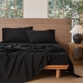 thumbnail image 1 of MooMee 100% Washed Cotton Sheet Set King Linen Like Textured Breathable Durable Soft Comfy 4pcs (Black), 1 of 6