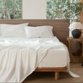 thumbnail image 1 of MooMee 100% Washed Cotton Sheet Set King Linen Like Textured Breathable Durable Soft Comfy 4pcs (Off White), 1 of 6