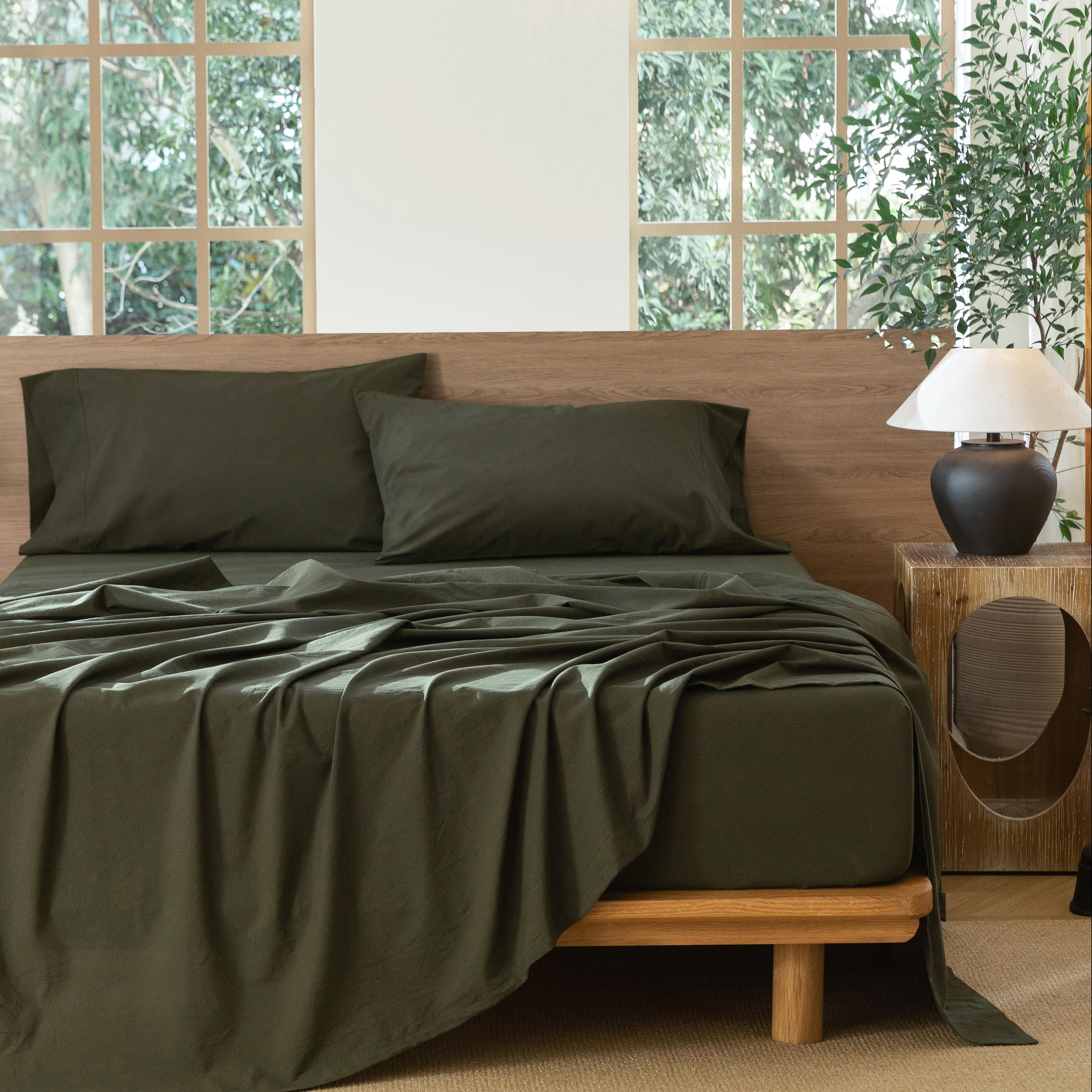King Forest Green Cotton Sheet Set with Print
