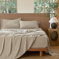 thumbnail image 1 of MooMee 100% Washed Cotton Sheet Set King Linen Like Textured Breathable Durable Soft Comfy 4pcs (Tannish Linen Grey), 1 of 6