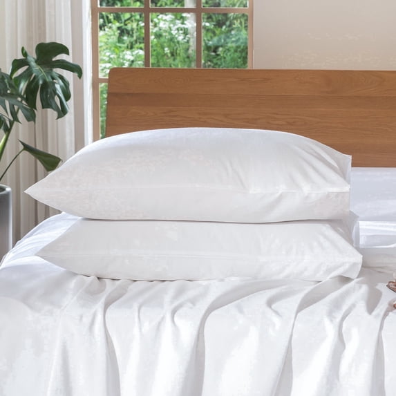 MooMee Pillowcases 100% Washed Cotton Linen Like Textured Envelope Closure Set of 2 (Bright White, Queen)