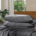 thumbnail image 1 of MooMee Pillowcases 100% Washed Cotton Linen Like Textured Envelope Closure Set of 2 (Dark Grey, Standard), 1 of 4