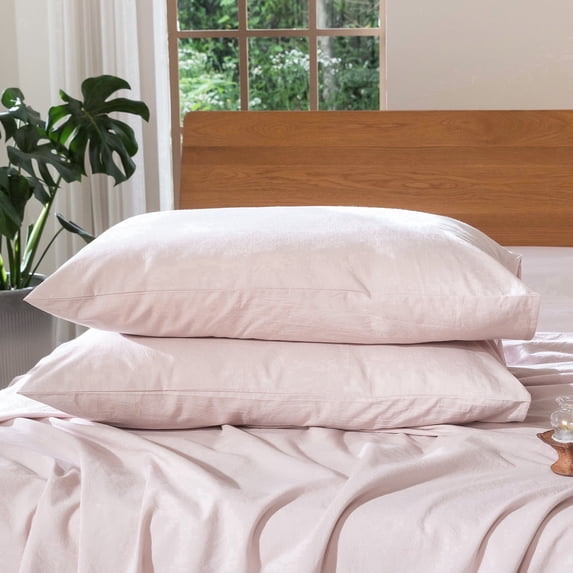 MooMee Pillowcases 100% Washed Cotton Linen Like Textured Envelope Closure Set of 2 (Grayish Pink, Standard)
