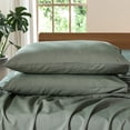 thumbnail image 1 of MooMee Pillowcases 100% Washed Cotton Linen Like Textured Envelope Closure Set of 2 (Heathered Green, King), 1 of 5