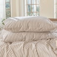 thumbnail image 1 of MooMee Striped Pillowcases 100% Washed Cotton Linen Like Textured Envelope Closure Set of 2 (Tannish Linen Grey& White Wide Stripes, Queen), 1 of 5