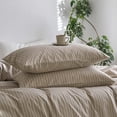 thumbnail image 1 of MooMee Striped Pillowcases 100% Washed Cotton Linen Like Textured Envelope Closure Set of 2 (Tannish Linen Grey& White Wide Stripes, Queen), 1 of 6
