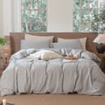 thumbnail image 1 of MooMee Striped Duvet Cover Set Queen 100% Washed Cotton Linen Like Textured Breathable 3-Piece (Dark Grey& White Classic Stripes), 1 of 6
