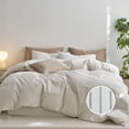 thumbnail image 1 of MooMee Striped Duvet Cover Set Queen 100% Washed Cotton Linen Like Textured Breathable 3-Piece (White& Sage Green Wide Stripes), 1 of 6
