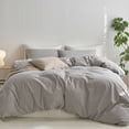 thumbnail image 1 of MooMee Striped Duvet Cover Set Cal-King 100% Washed Cotton Linen Like Textured Breathable 3-Piece (Light Grey& White Wide Stripes), 1 of 6