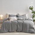 thumbnail image 1 of MooMee Striped Duvet Cover Set Full 100% Washed Cotton Linen Like Textured Breathable 3-Piece (Dark Grey& White Wide Stripes), 1 of 6