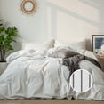 thumbnail image 1 of MooMee Striped Duvet Cover Set Cal-King 100% Washed Cotton Linen Like Textured Breathable 3-Piece (White& Dark Grey Wide Stripes), 1 of 6