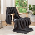 thumbnail image 1 of MooMee Throw Blanket 100% Cotton 4-Layer Gauze All-Around Fringe Ultra-Soft Breathable Lightweight (Dark Grey, Throw 60" x 50"), 1 of 7