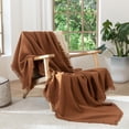 thumbnail image 1 of MooMee Throw Blanket 100% Cotton 4-Layer Gauze All-Around Fringe Ultra-Soft Breathable Lightweight (Dark Orange, Throw 60" x 50"), 1 of 8
