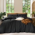 thumbnail image 1 of MooMee Duvet Cover Set Cal-King 100% Washed Cotton Linen Like Textured Breathable 3-Piece (Black, 104"x98"), 1 of 8