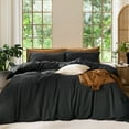 thumbnail image 1 of MooMee Duvet Cover Set King 100% Washed Cotton Linen Like Textured Breathable 3-Piece (Black, 104"x90"), 1 of 8