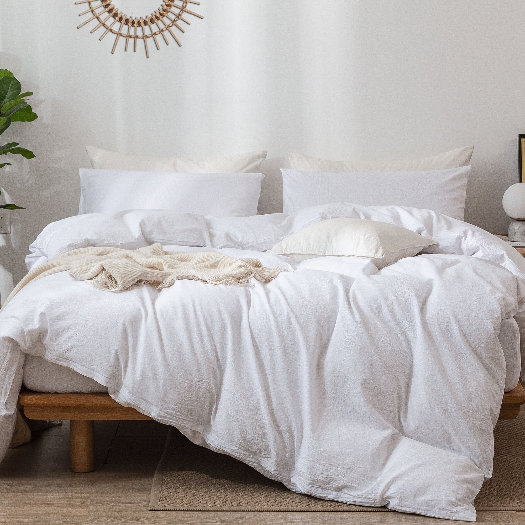 Off-White King Cotton Linen-Like Duvet Cover Set