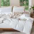thumbnail image 1 of MooMee 100% Washed Cotton Duvet Cover Set Oversized King Linen Like Textured Breathable Lightweight 3-Piece (Bright White, 120"x98"), 1 of 7