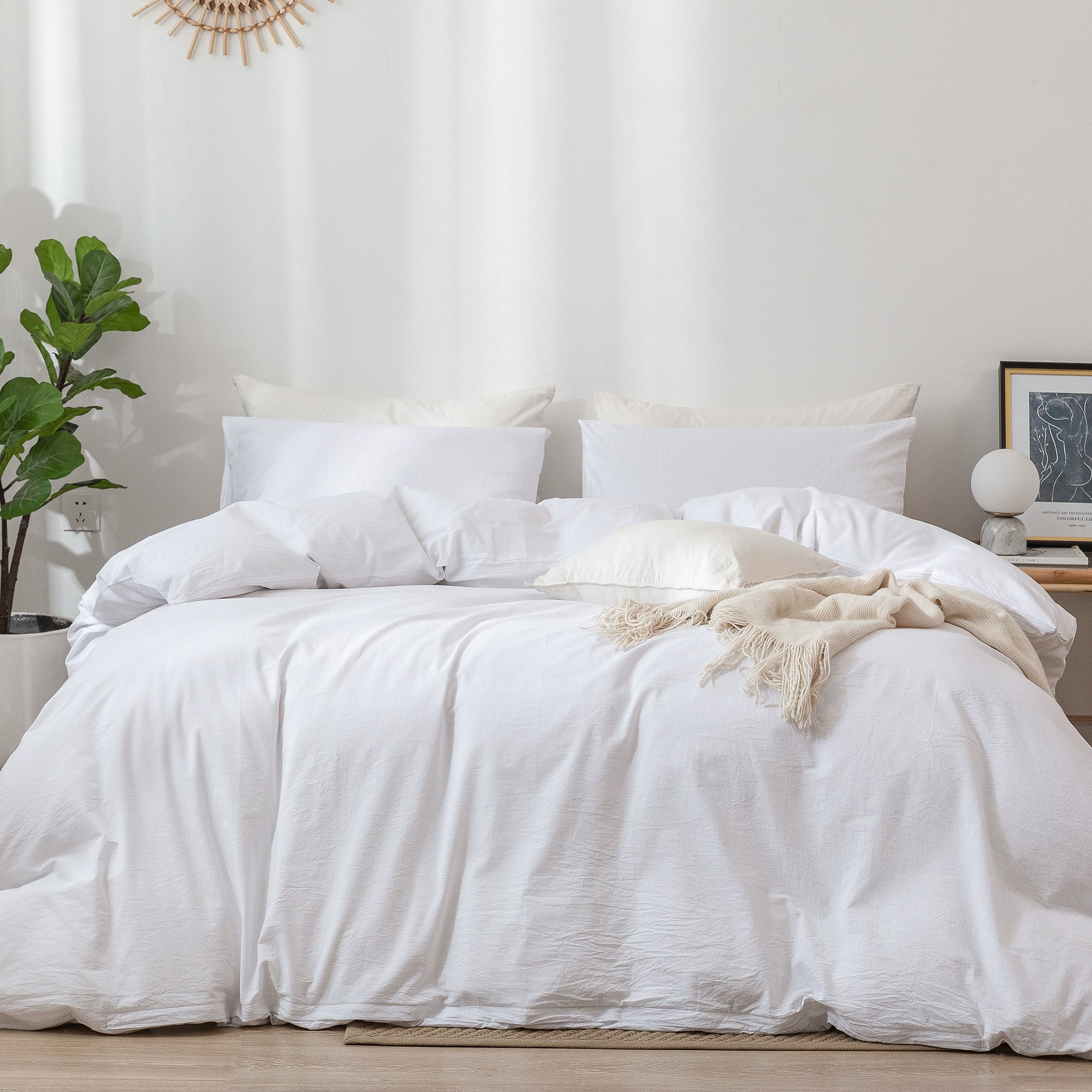 Oversized King Off-White Washed Cotton Duvet Cover Set