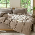 thumbnail image 1 of MooMee Duvet Cover Set Oversized King 100% Washed Cotton Linen Like Textured Breathable Lightweight 3-Piece (Brown, 120"x98"), 1 of 7
