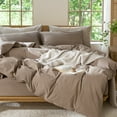 thumbnail image 1 of MooMee Duvet Cover Set Queen 100% Washed Cotton Linen Like Textured Breathable Lightweight 3-Piece (Brown, 90"x90"), 1 of 7