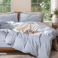 thumbnail image 1 of MooMee 100% Washed Cotton Duvet Cover Set Oversized King Linen Like Textured Breathable Lightweight Soft 3-Piece (Cornflower Blue, 120"x98"), 1 of 7