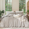 thumbnail image 1 of MooMee Duvet Cover Set Cal-King 100% Washed Cotton Linen Like Textured Breathable 3-Piece (Cream Grey, 104"x98"), 1 of 8