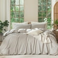 thumbnail image 1 of MooMee Duvet Cover Set Queen 100% Washed Cotton Linen Like Textured Breathable 3-Piece (Cream Grey, 90"x90"), 1 of 8