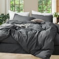 thumbnail image 1 of MooMee Duvet Cover Set Full 100% Washed Cotton Linen Like Textured Breathable Soft Lightweight 3-Piece (Dark Grey, 80"x90"), 1 of 8