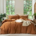 thumbnail image 1 of MooMee 100% Washed Cotton Duvet Cover Set Cal-King Linen Like Textured Breathable Lightweight 3-Piece (Dark Orange, 104"x98"), 1 of 7
