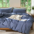 thumbnail image 1 of MooMee 100% Washed Cotton Duvet Cover Set King Linen Like Textured Breathable 3-Piece (Denim Blue, 104"x90"), 1 of 7