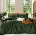 thumbnail image 1 of MooMee Duvet Cover Set Queen 100% Washed Cotton Linen Like Textured Breathable 3-Piece (Forest Green, 90"x90"), 1 of 8