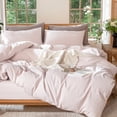 thumbnail image 1 of MooMee 100% Washed Cotton Duvet Cover Set Oversized King Linen Like Textured Breathable Lightweight 3-Piece (Greyish Pink, 120"x98"), 1 of 7