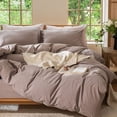 thumbnail image 1 of MooMee 100% Washed Cotton Duvet Cover Set King Linen Like Textured Breathable Lightweight 3-Piece (Mauve Brown, 104"x90"), 1 of 7