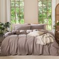 thumbnail image 1 of MooMee 100% Washed Cotton Duvet Cover Set Oversized King Linen Like Textured Breathable Lightweight 3-Piece (Mauve Brown, 120"x98"), 1 of 7