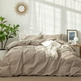 thumbnail image 1 of MooMee Washed Cotton Duvet Cover Set Linen Like Textured Breathable 3-Piece (Light Camel, Oversized King), 1 of 6