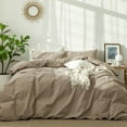 thumbnail image 1 of MooMee Washed Cotton Duvet Cover Set Linen Like Textured Breathable 3-Piece (Mocha Brown, Queen), 1 of 6