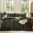 thumbnail image 1 of MooMee 100% Washed Cotton Duvet Cover Set Cal-King Linen Like Textured Breathable Lightweight 3-Piece (Olive Green, 104"x98"), 1 of 7