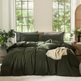 thumbnail image 1 of MooMee 100% Washed Cotton Duvet Cover Set Full Size Linen Like Textured Breathable Lightweight 3-Piece (Olive Green, 80"x90"), 1 of 7