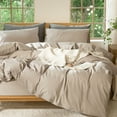 thumbnail image 1 of MooMee Duvet Cover Set Cal-King 100% Washed Cotton Linen Like Textured Breathable 3-Piece (Taupe, 104"x98"), 1 of 8