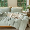 thumbnail image 1 of MooMee 100% Washed Cotton Duvet Cover Set Twin Size Linen Like Textured Breathable Lightweight 2-Piece (Sage Green, 68"x90"), 1 of 7