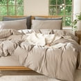 thumbnail image 1 of MooMee Duvet Cover Set Twin 100% Washed Cotton Linen Like Textured Breathable Soft 2-Piece (Taupe, 68"x90"), 1 of 8
