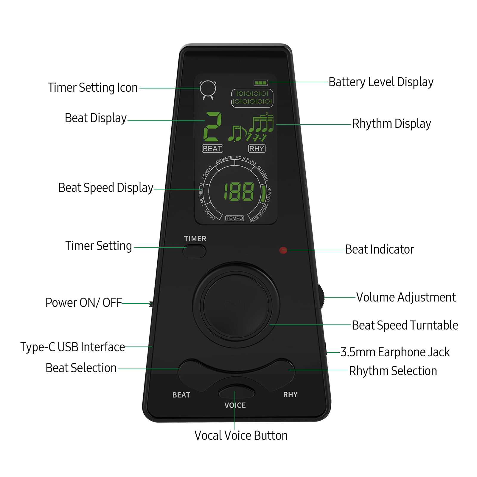 Moobody Electronic Digital Metronome with Timer Universal Electronic Metronome with and Beat